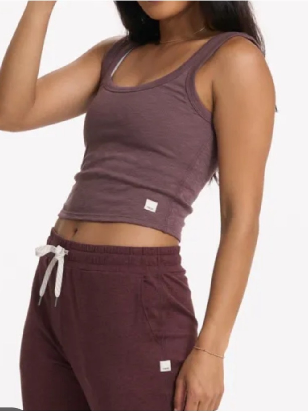 Vuori Ribbed Scoop Crop Tank Top - Plum Mauve